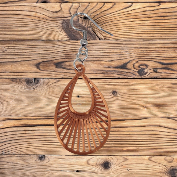 Tropical Sun Ray Tear Drop Hook Earrings - 3d Printed - 1 Pair - Picture 4 of 5